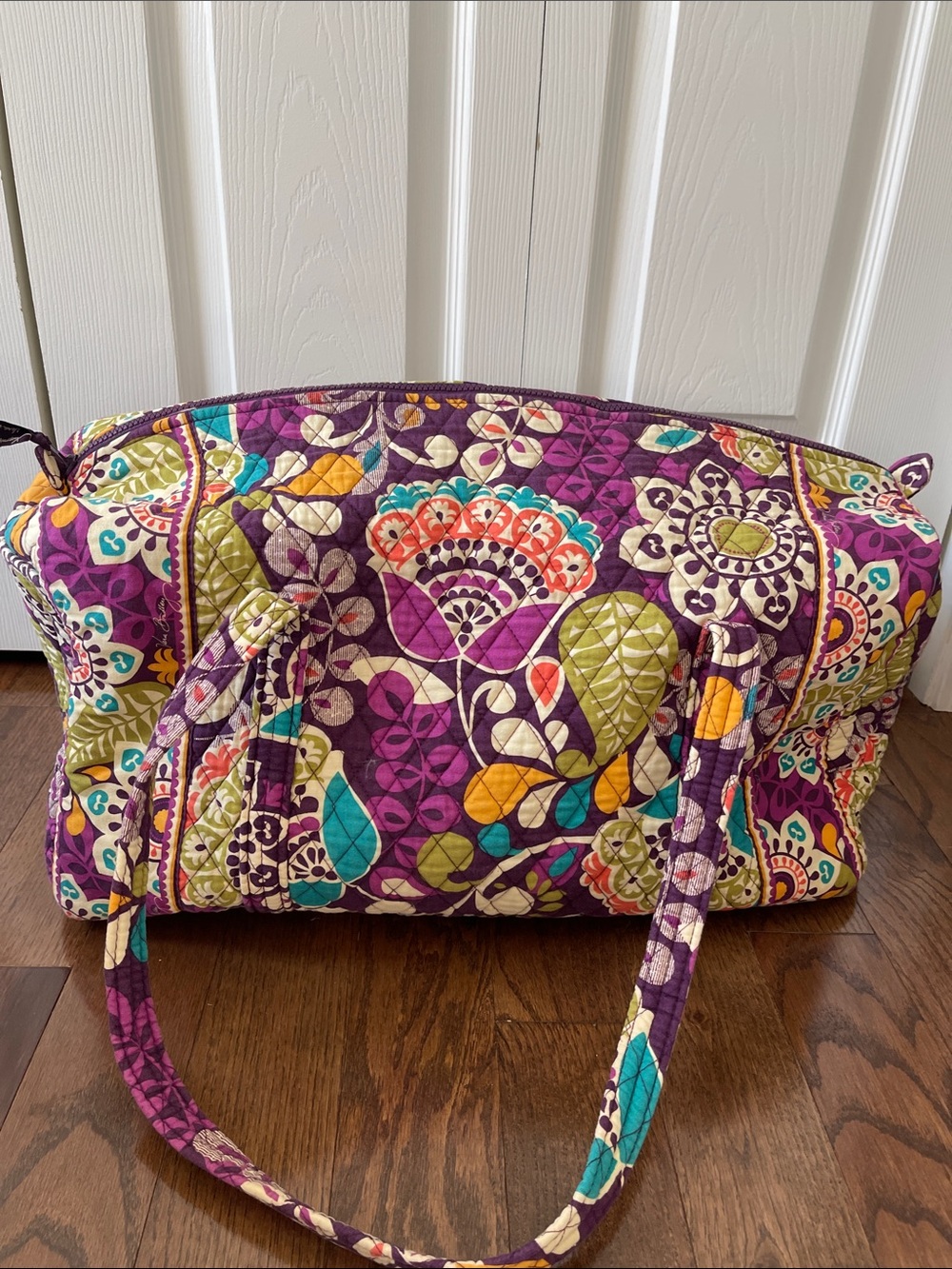 Vera Bradley Purple Floral Quilted large Travel Tote with Multicolor Accents